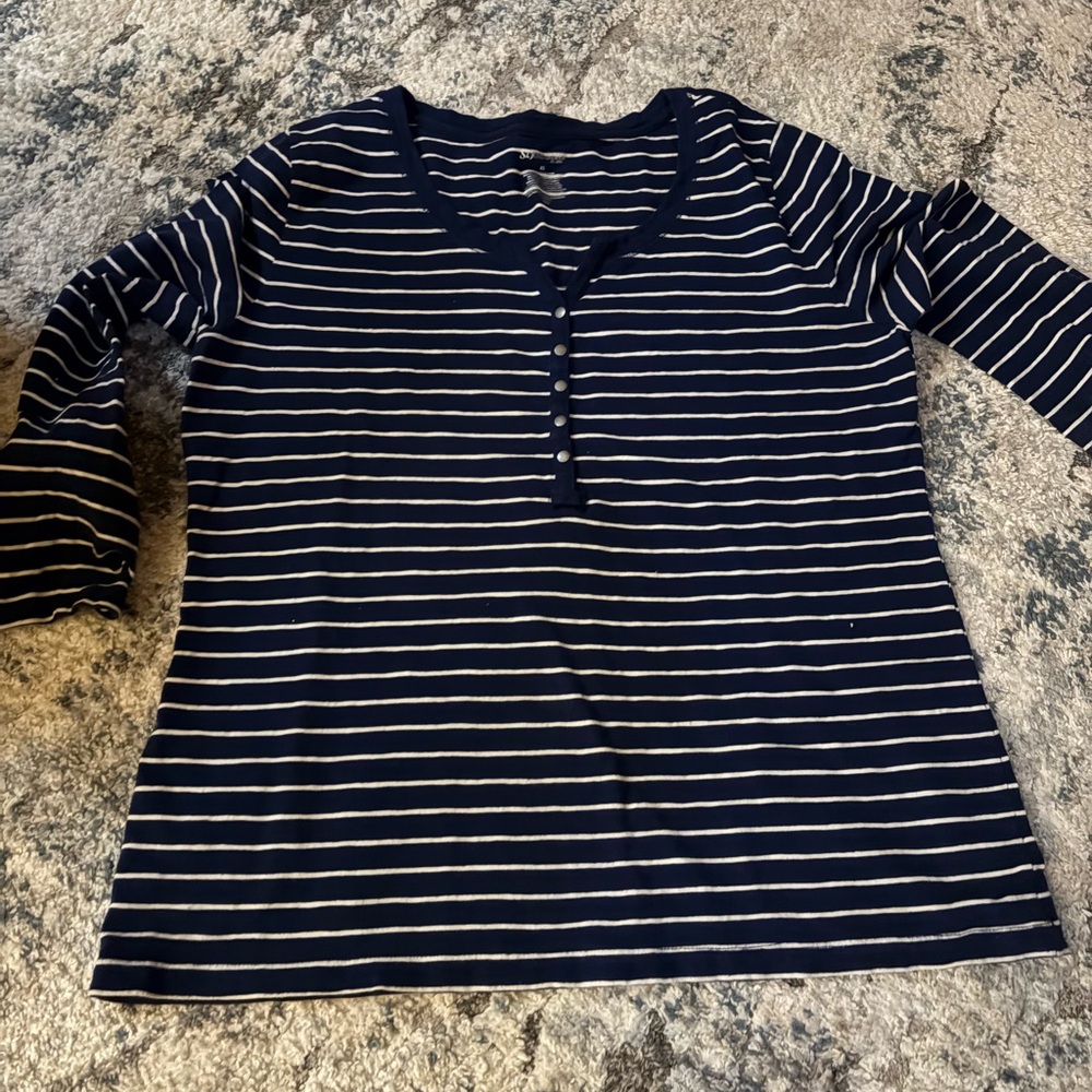 St. John's Bay Navy and Cream Striped Top